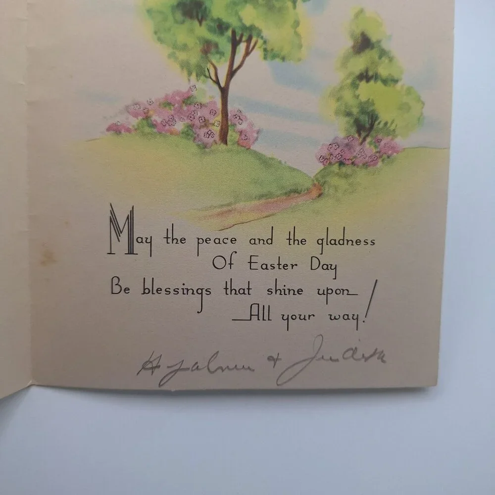 Blessed Easter Card Vintage‎ Religious Fold-Out Lily Design Made In USA Keepsake